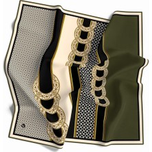 Violla Kristal Çiçek Desenli Haki Renkli 90X90 Eşarp (Ipek Içermez) Kenar Dikiş Şekli El Dikişli