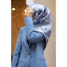 Vissona %100 Twill Ipek Çiçek Desenli Bebe Mavisi - Indigo Renkli 90X90 Eşarp Dikim Şekli : El Dikişi