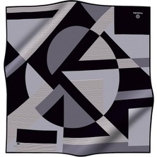 Vissona %100 Twill Ipek Geometrik Çizgi Desenli Siyah - Gri Renkli 90X90 Eşarp Kenar Dikiş Şekli El Dikişli