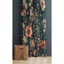 Alamodecor Vintage Yaprak Desen Tek Kanat Oturma Odası Salon Fon Perde
