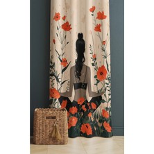 Alamodecor Çiçekli Yoga Yapan Kadın Model Tek Kanat Genç Odası Fon Perde
