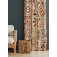 Alamodecor Kahverengi Iskandinav Etnik Geometrik Desenli Baskılı Fon Perde ( Tek Kanat )