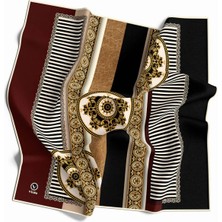 Violla Twill Çizgili ve Barok Desenli Bordo Renkli 90X90 Eşarp (Ipek Içermez) Kenar Dikiş Şekli El Dikişli
