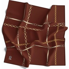 Violla Twill Zincir ve Kemer Desenli Taba Renkli 90X90 Eşarp (Ipek Içermez) Kenar Dikiş Şekli El Dikişli