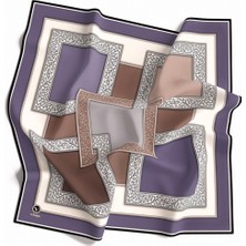 Violla Kristal Geometrik Desenli Indigo - Bej Renkli 90X90 Eşarp (Ipek Içermez) Kenar Dikiş Şekli El Dikişli
