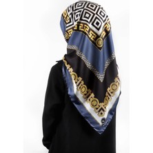 Violla Twill Çizgili Barok Desenli Indigo Renkli 90X90 Eşarp (Ipek Içermez)