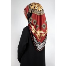 Violla Twill Barok Desenli Bordo Renkli 90X90 Eşarp (Ipek Içermez) Kenar Dikiş Şekli El Dikişli