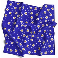 Violla Twill Papatya Desenli Saks Renkli 90X90 Eşarp (Ipek Içermez) Kenar Dikiş Şekli El Dikişli