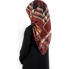 Violla Twill Kemerli ve Ekose Desenli Bordo Renkli 90X90 Eşarp (Ipek Içermez)Kenar Dikiş Şekli El Dikişli