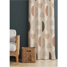 Alamodecor Krem Rengi Geometrik Iskandinav Model Etnik Desenli Baskılı Fon Perde ( Tek Kanat)