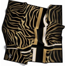 Violla Twill Zebra Desenli Siyah - Gold Renkli 90X90 Eşarp (Ipek Içermez) Dikim Şekli : El Dikişi