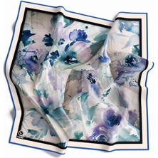 Violla Rayon Sulu Boyalı Çiçek Desenli Saks Renkli 90X90 Eşarp (Ipek Içermez) Kenar Dikiş Şekli El Dikişli