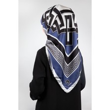 Violla Twill Çizgili Sonsuzluk Düğümü Desenli Indigo Renkli 90X90 Eşarp (Ipek Içermez)