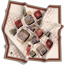 Violla Kristal Geometrik Taş Desenli Krem - Bordo Renkli 90X90 Eşarp (Ipek Içermez) Dikim Şekli : El Dikişi