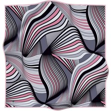 Vissona %100 Twill Ipek Okyanus Dalgası Desenli Pudra - Gri Renkli 90X90 Eşarp Kenar Dikiş Şekli El Dikişli