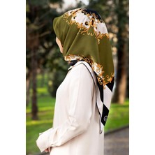 Violla Twill Çizgili Barok Desenli Siyah - Haki Yeşili Renkli 90X90 Eşarp (Ipek Içermez)