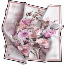 Violla Rayon Çiçek Desenli Pudra Renkli 90X90 Eşarp (Ipek Içermez) Kenar Dikiş Şekli El Dikişli