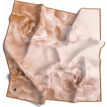 Violla Rayon Büyük Çiçek Desenli Bej Renkli 90X90 Eşarp (Ipek Içermez) Kenar Dikiş Şekli El Dikişli