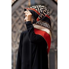 Vissona % 57 Ipek % 43 Viskon Twill Ipek Labirent ve Geometrik Desenli Kırmızı - Siyah Renkli 90X90 Eşarp Dikim Şekli : El Dikişi