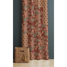 Alamodecor Kahve Rengi Etnik Desen Çiçekli Tek Kanat Oturma Odası Salon Fon Perde