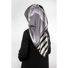 Violla Twill Geometrik Desenli Gri Renkli 90X90 Eşarp (Ipek Içermez) Kenar Dikiş Şekli El Dikişli