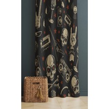 Alamodecor Rock Müzik Metalica Model Kuru Kafalı Tek Kanat Genç Odası Fon Perde