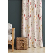 Alamodecor Toz Pembe ve Kırmızı Çiçekli Oturma Odası § Salon Fon Perdesi Tek Kanat