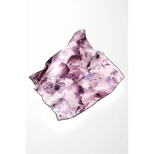 Violla Twill Batik Çiçek Desenli Lila Renkli 90X90 Eşarp (Ipek Içermez) Kenar Dikiş Şekli El Dikişli