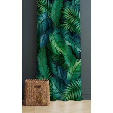 Alamodecor Yeşil Yapraklı Model Tek Kanat Oturma Odası Salon Fon Perde