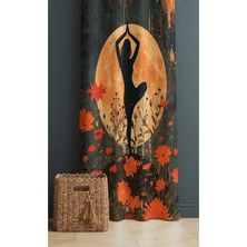 Alamodecor Çiçekli Ayda Yoga Yapan Kadın Model Tek Kanat Genç Odası Fon Perde