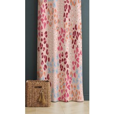 Alamodecor Pembe Papatya Leopar Desen Kawaii Model Tek Kanat Fon Perde