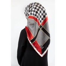 Violla Twill Kazayağı Desenli Kırmızı Renkli 90X90 Eşarp (Ipek Içermez) Kenar Dikiş Şekli El Dikişli