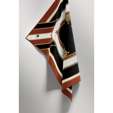 Violla Twill Barok Desenli Turuncu - Siyah Renkli 90X90 Eşarp (Ipek Içermez) Dikim Şekli : El Dikişi