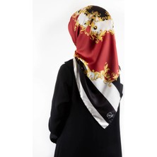 Violla Twill Çizgili Barok Desenli Kırmızı Renkli 90X90 Eşarp (Ipek Içermez)