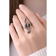 Herşey Nota Sol Anahtarı Kafatası Figürlü Ayarlanabilir Gümüş Renk Yüzük – Müzik Temalı Tasarım