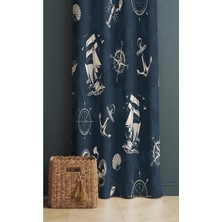 Alamodecor Denizcilik Gemi Yelken Model Mavi Renk Tek Kanat Genç Odası Fon Perde