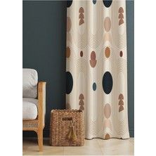 Alamodecor Kahverengi Krem Geometrik Bohem Etnik Desenli Baskılı Fon Perde (Tek Kanat)