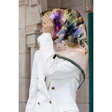 Violla Kristal Çiçek Desenli Krem - Petrol Mavisi Renkli 90X90 Eşarp (Ipek Içermez) Dikim Şekli : El Dikişi