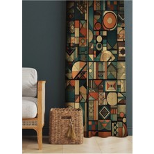 Alamodecor Yeşil Kahverengi Karışık Renkli Geometrik Etnik Desenli Baskılı Fon Perde (Tek Kanat)