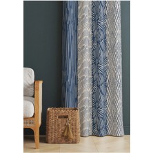 Alamodecor Mavi Geometrik Çizgili Farklı Desenli Oturma Odası § Salon Fon Perdesi Tek Kanat