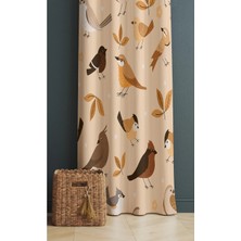 Alamodecor Orman Kuşları Sonbahar Temalı Model Tek Kanat Oturma Odası Salon Fon Perde
