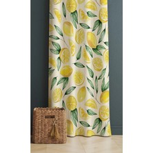 Alamodecor Sarı Limon Desenli Mutfak Fon Perdesi Tek Kanat