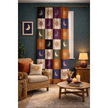 Alamodecor Güneş ve Ay Desenli Tek Kanat Genç Odası Fon Perde