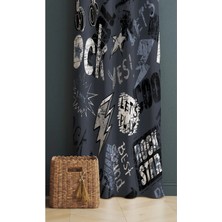 Alamodecor Rock Yazılı Metal Tarz Tek Kanat Genç Odası Fon Perde