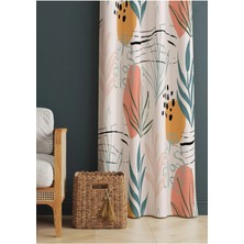 Alamodecor Yaprak Desenli Turuncu ve Toz Pembe Renkli Oturma Odası & Salon Fon Perde Tek Kanat