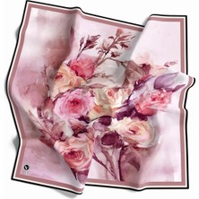Violla Rayon Çiçek Desenli Gül Kurusu Renkli 90X90 Eşarp (Ipek Içermez) Kenar Dikiş Şekli El Dikişli