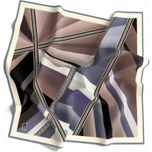 Violla Kristal Geometrik Desenli Bej - Indigo Renkli 90X90 Dikim Şekli : El Dikişi Eşarp (Ipek Içermez)