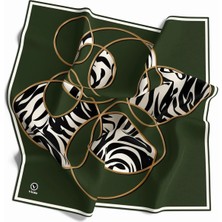 Violla Soft Çember ve Zebra Desenli Zümrüt Yeşili Renkli 90X90 Eşarp (Ipek Içermez) Kenar Dikiş Şekli El Dikişli