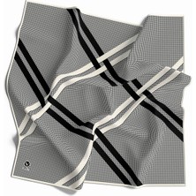 Violla Twill Çizgili Pötikareli Çizgili Desenli Krem Renkli 90X90 Eşarp (Ipek Içermez)