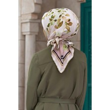 Violla Twill Çiçek Desenli Haki Yeşili Renkli 90X90 Eşarp (Ipek Içermez) Kenar Dikiş Şekli El Dikişli